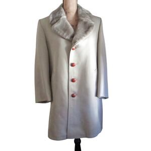 Vintage London Fog 60s Gray Taupe Faux Fur Lined Peacoat 36 Short Old Hollywood